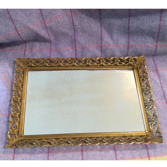 Vintage Brass Glass Tray Gold Classic Farmhouse Hollywood Regency French Country